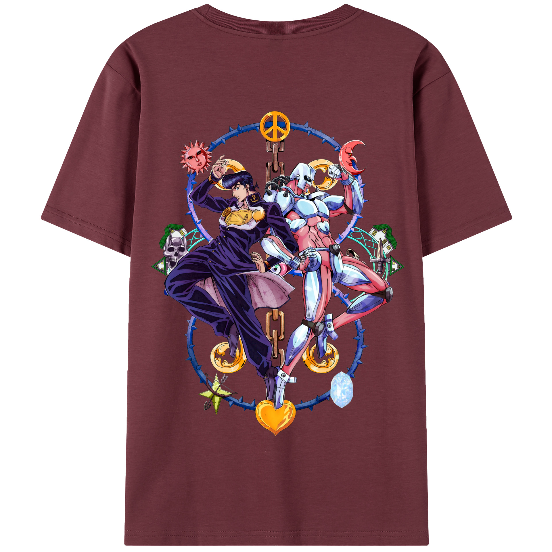 （画像用） ジョジョの奇妙な冒険 ひがしかた じょうすけ JoJo's Bizarre Adventure Higashikata Josuke 綿100％半袖Tシャツ（背面プリント）
